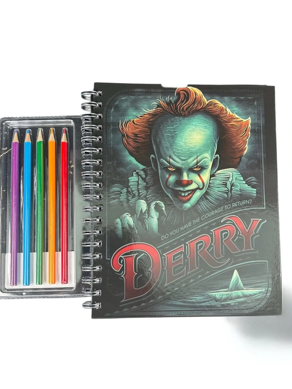 Pennywise Clown IT Sketchbook Set Color Pencils Horror Halloween Spiral Bound